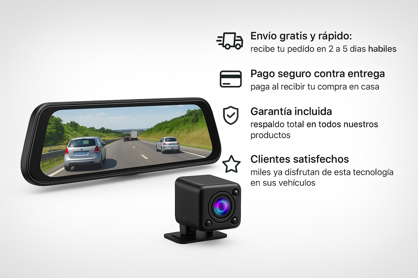🚗 Espejo Retrovisor con Cámara Frontal y Trasera™ – Tu conducción más segura y conectada