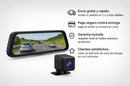 🚗 Espejo Retrovisor con Cámara Frontal y Trasera™ – Tu conducción más segura y conectada