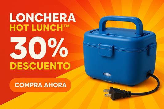 cambiame la comida por una lonchera electrica portatil color azul el resto esta bien, y en español