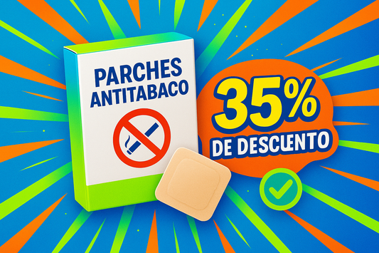dame una imagen promocional con colores llamativos para mis parches anti tabaco con un 35% de descuento sin el - y ene spañol