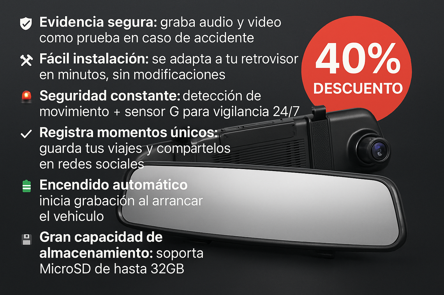 🚗 Espejo Retrovisor con Cámara Frontal y Trasera™ – Tu conducción más segura y conectada