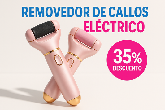 el removedor de callos eléctrico portátil es color rosado con detalles dorados, de diseño elegante, delgado y ergonómico. Muestra el producto en primer plano, con dos unidades cruzadas (una con rodillo negro y otra con rodillo rosa) sobre un fondo limpio y moderno en color blanco con ligeras sombras suaves para resaltar el producto. La iluminación debe ser brillante y equilibrada para destacar la textura y los acabados metálicos dorados